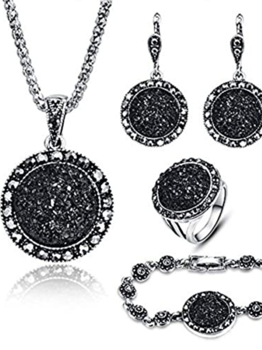 4 Packs Hoop Pendant Simulated‎ Diamond Sparkly Jewelry Sets with Bracelet Ring